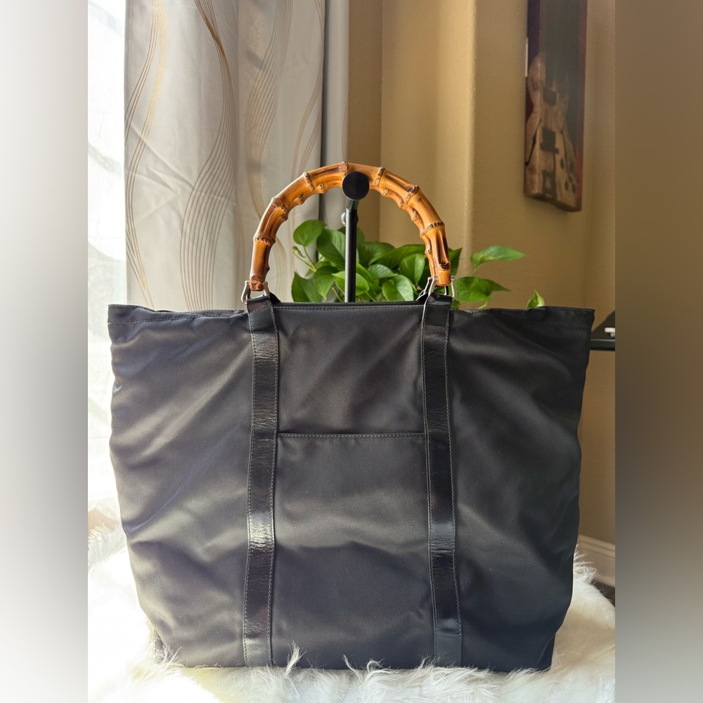 Sold! Gucci Black Tote Bag with Bamboo Handles
